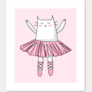 Pink Ballerina Cat Posters and Art